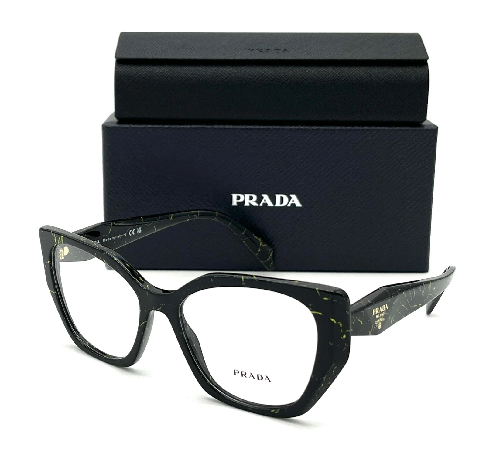 Prada PR 18WV 19D1O1 Black Yellow Marble / Demo Lens 54mm Eyeglasses